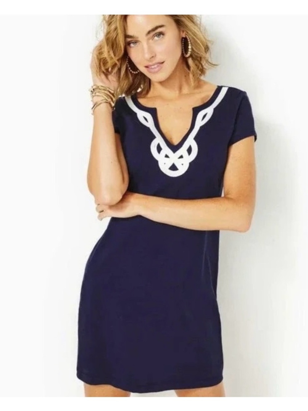 Lilly Pulitzer Brewster Shift Dress NWOT Navy White Trim